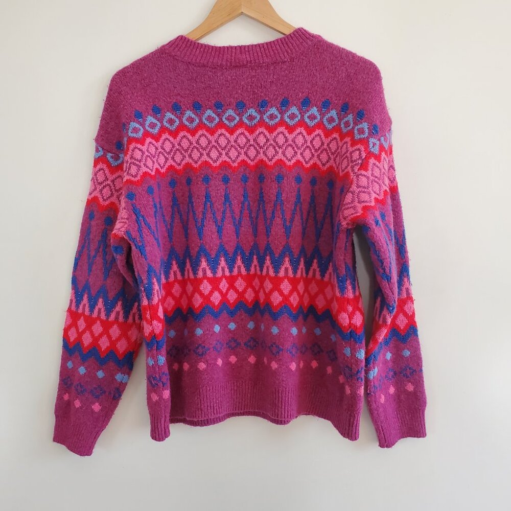 Women's St. John's Bay Crewneck Sweater Pink Festival FairIsle Print XXL - Picture 4 of 6